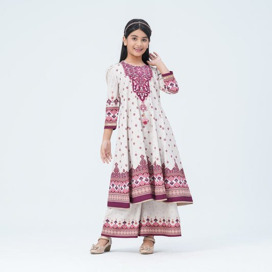 Girl's Burgendy Silk Two Piece Set