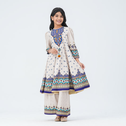 Girl's Blue Silk Two Piece Set